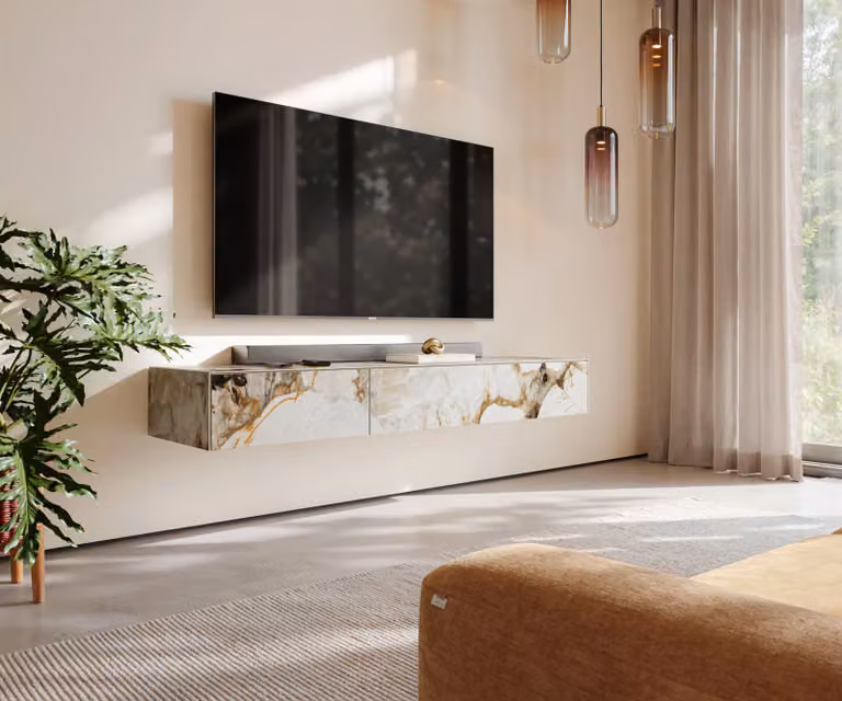 Tv-meubel Cuor 150 cm Keramiek Patagonia gepolijst met 1 flap en 1 lade Zwevend