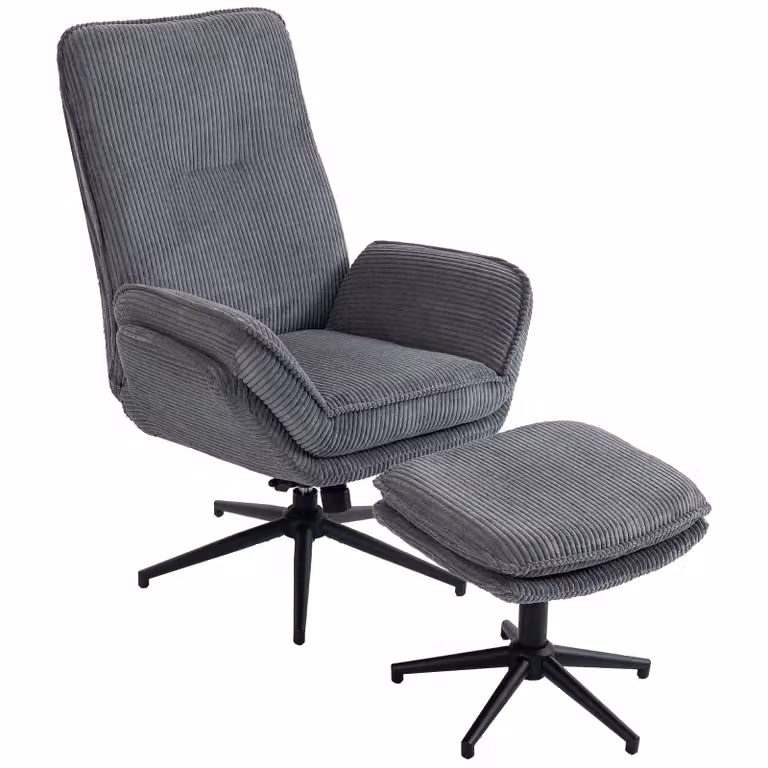 HOMCOM Relaxfauteuil met 130 graden ligfunctie en hocker, grijs