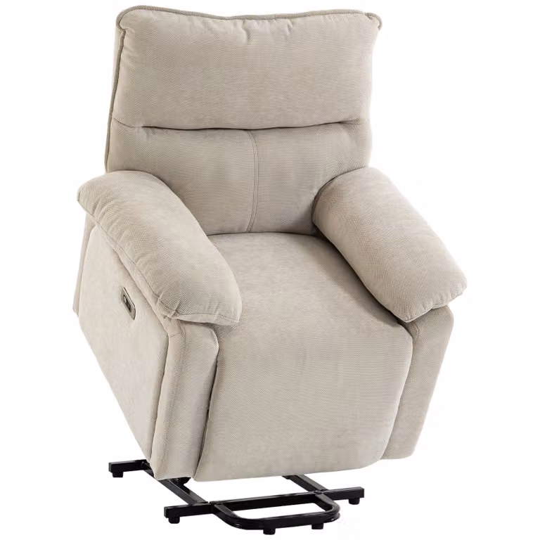 HOMCOM Elektrische opsta-fauteuil met massage en warmte, relaxfauteuil van chenille met hoogdicht schuim, Crèmewit
