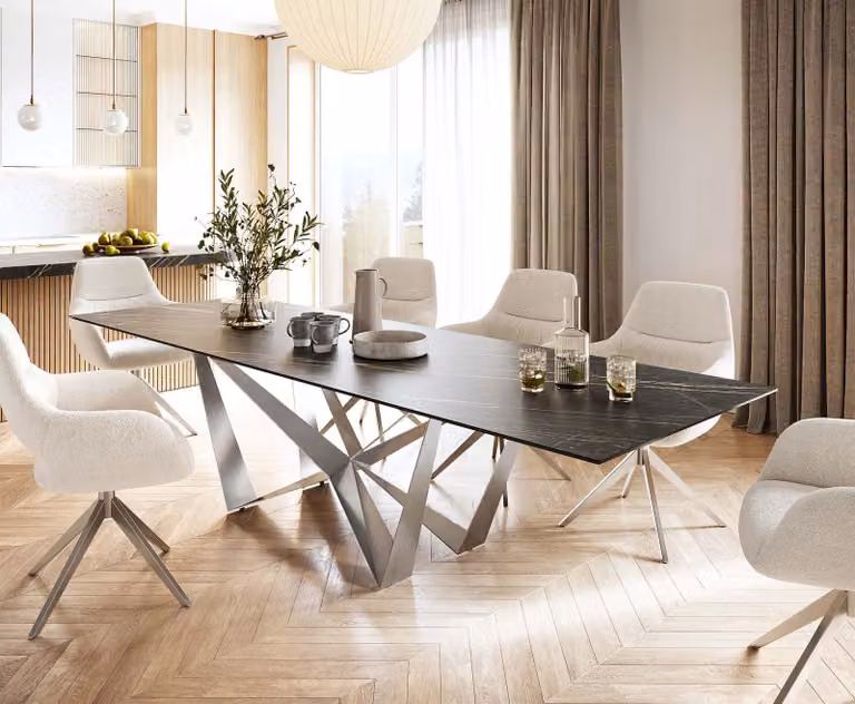 DELIFE Eettafel Edge, Bruin en Zilver, Keramisch, B/D/H: 300 x 100 x 75 cm