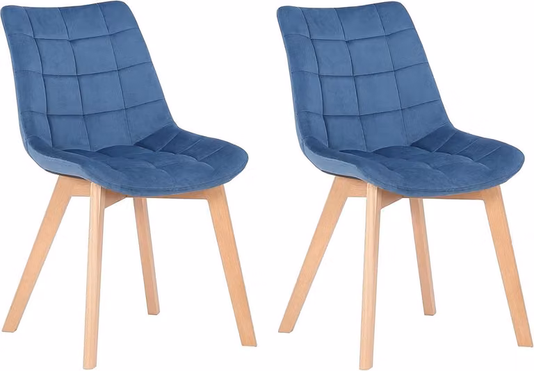 Set van 2 Fluweel Blauwe Eetkamerstoelen - Comfortabele Moderne Zitmeubels