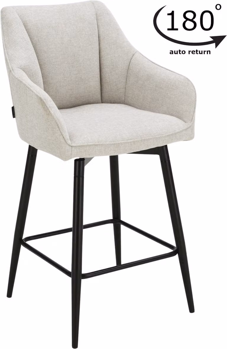 ExitoDesign ELMO Barkruk met Beige Stoffen Bekleding en Zwart Metalen Basis met 180° Draaimechanisme