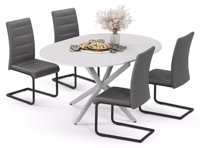Vicco Loyd Eettafelset Wit/Grijs met 4 eetkamerstoelen, B/D/H: 120 x 120 x 76,5 cm