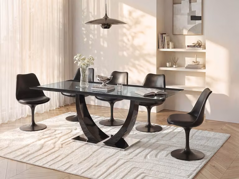 Eettafel MEZZO voor 8 personen - Zwart en Transparant - MDF en Gehard Glas