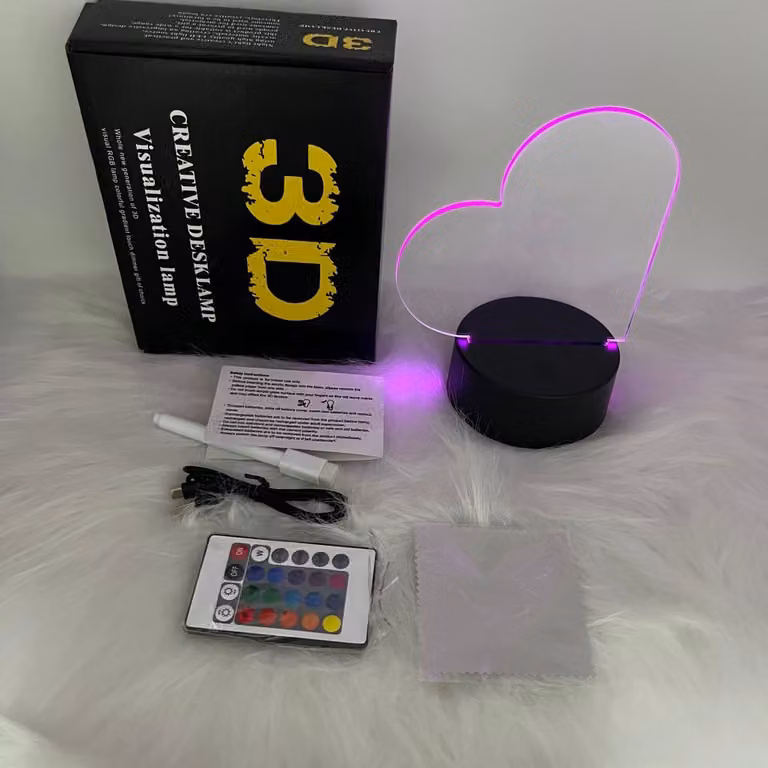 RGB LED nachtlampje hartvorm met uitwisbaar schrijfblok, afstandsbediening en stift, multi-color