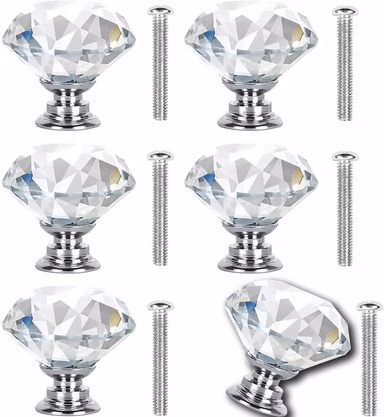 Solidchoice - Set van 6 kristal knoppen voor meubels