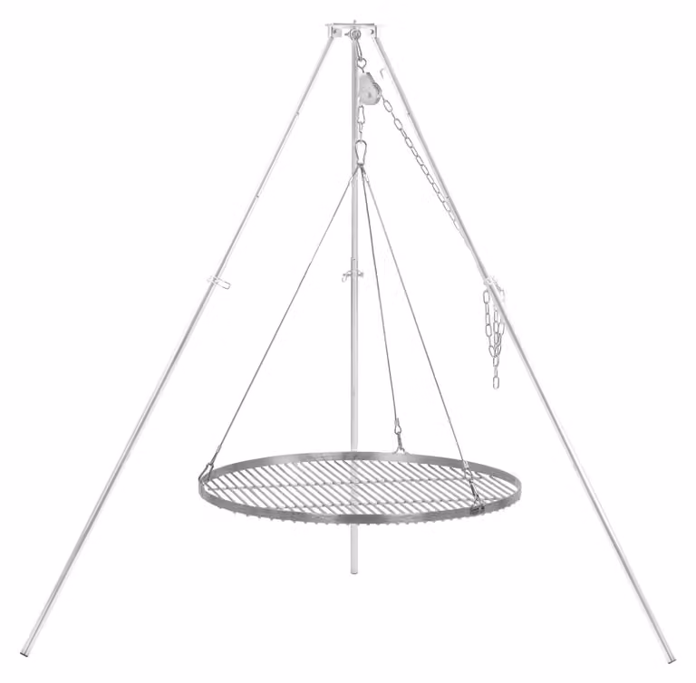 BBQ-Toro driepoot draaigrill van verzinkt ijzer met 70 cm diameter grillrooster en verstelbare hoogte van 119 tot 184 cm