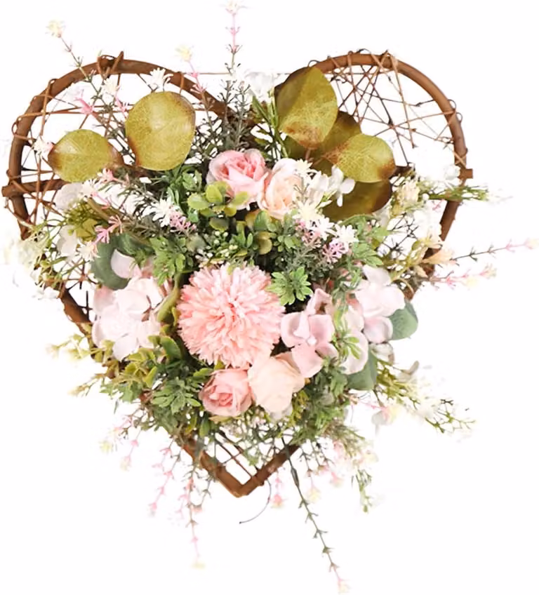 Hartvormige kunstmatige bloemenkrans voor decoratie - Groen - 30 cm doorsnede