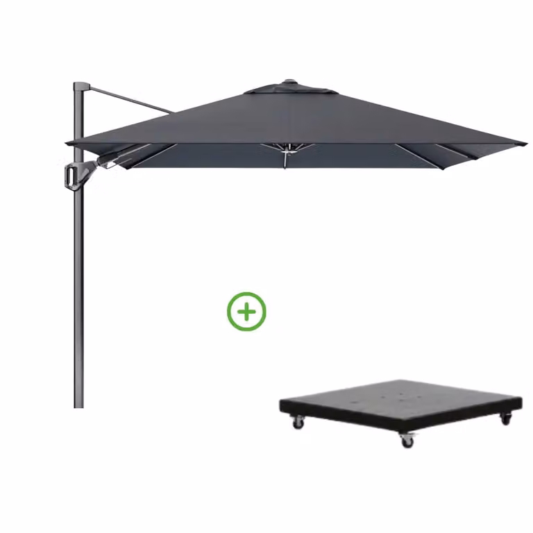 Voyager T² zweefparasol met premium doek en Monza parasolvoet 90kg - Faded Black - B/D/H: 270 x 270 cm