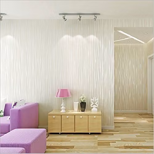 KeTian Non-Woven Behang met Gestreepte Curve Design, Crème, Breedte: 0,53 m, Lengte: 10 m