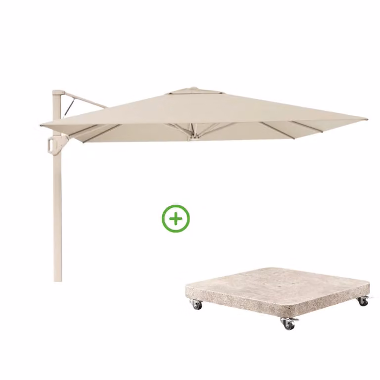 Beaufort zweefparasol Platinum met premium doek en Venezia ronde parasolvoet 120kg, Champagne/Sandstone, B/D: 320 x 320 cm