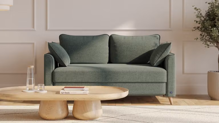 BRUNO slaapbank Forest Green groen met massief hout en boxspringcomfort, 140 cm