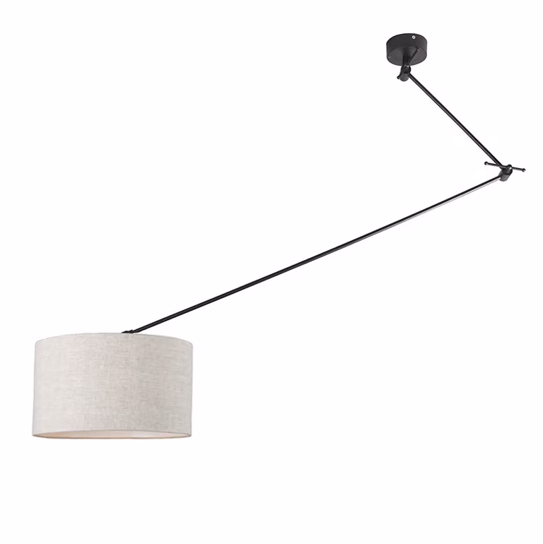 Qazqa Hanglamp zwart en grijs met verstelbare textiele kap - Diameter: 35 cm