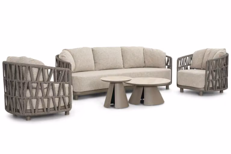 Santika Furniture Cayora 5-delige loungeset met kussens, bruin en beige