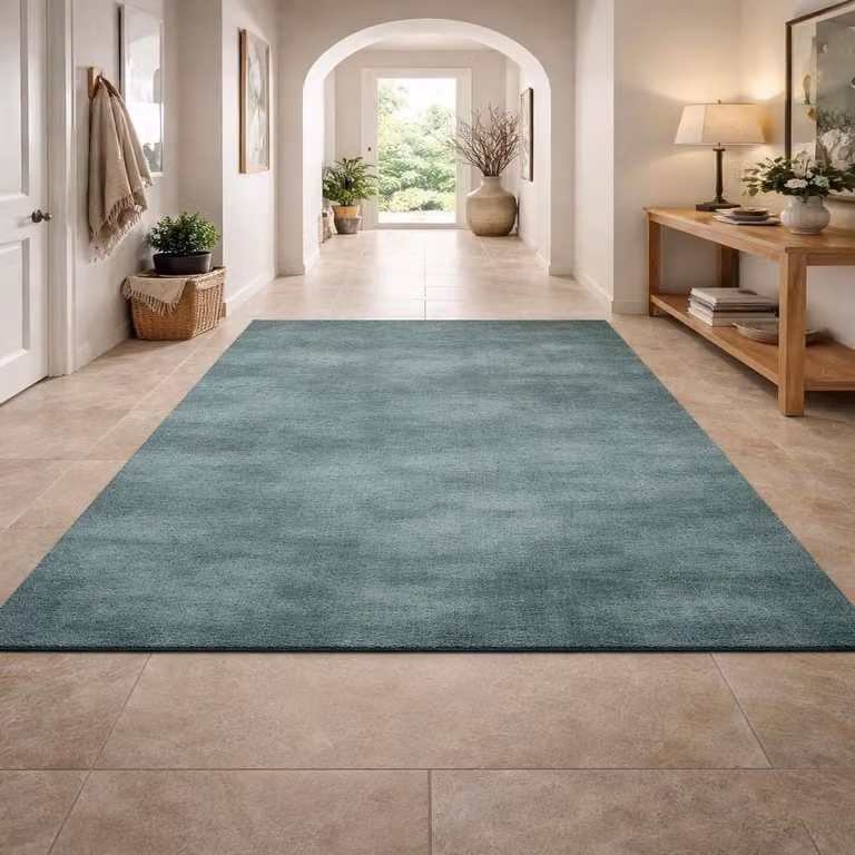 Modern laagpolig vloerkleed van polyester voor woonkamer, slaapkamer of eetkamer - 140 x 200 cm - Donkergroen blauw