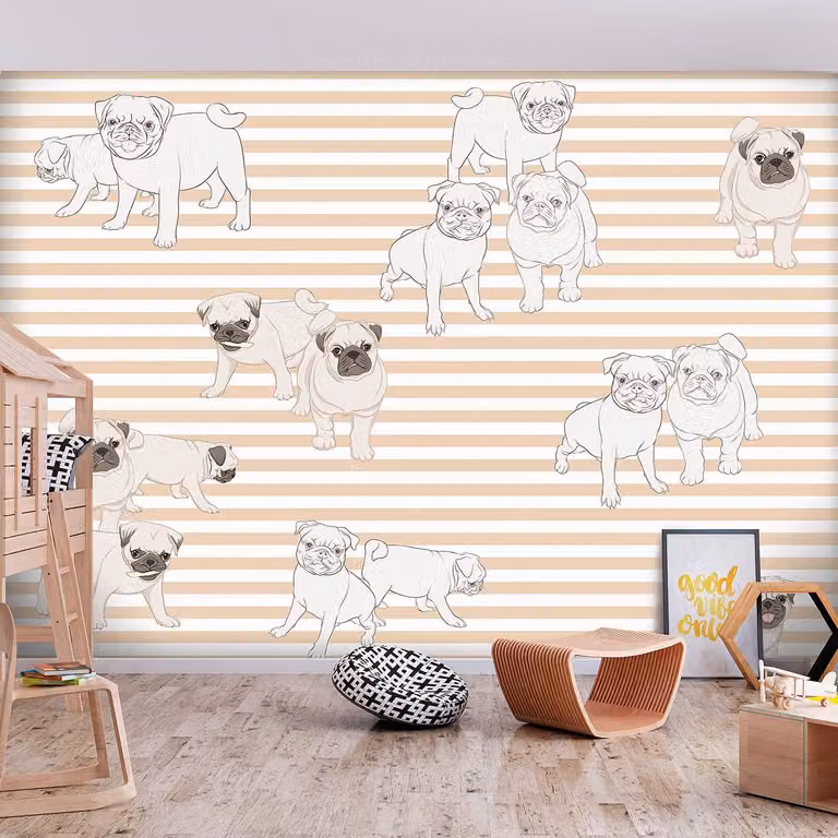 home24 Vlies-fotobehang Playful Dogs, Bruin/Multicolor, B: 150 cm, H: 105 cm