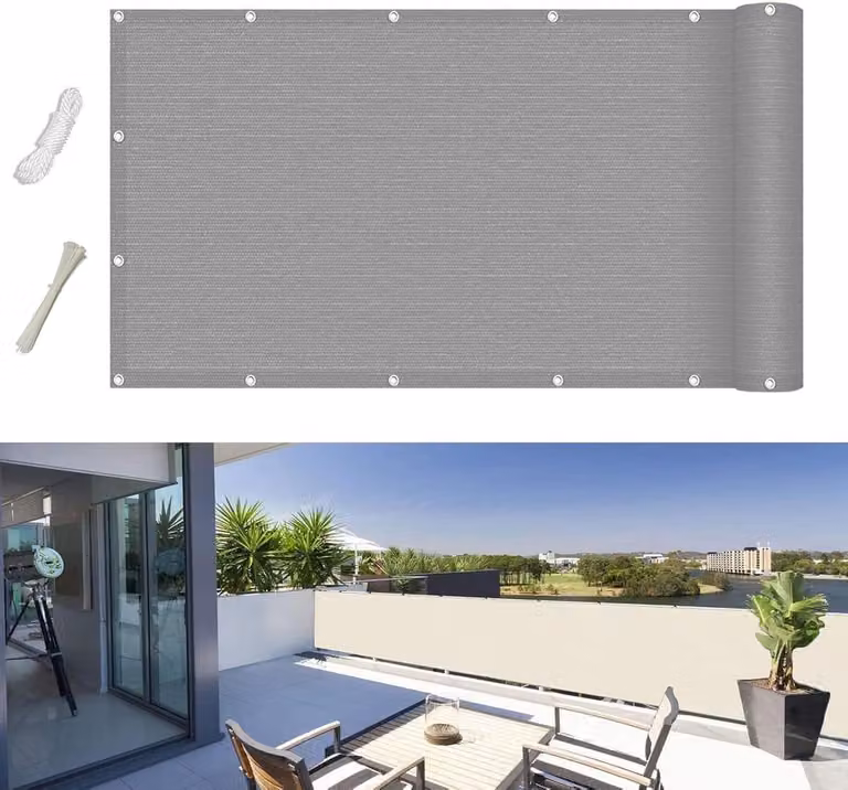 Lichtgrijs privacy scherm voor balkon en tuin, HDPE met 90% uv-bescherming, 145 x 900 cm