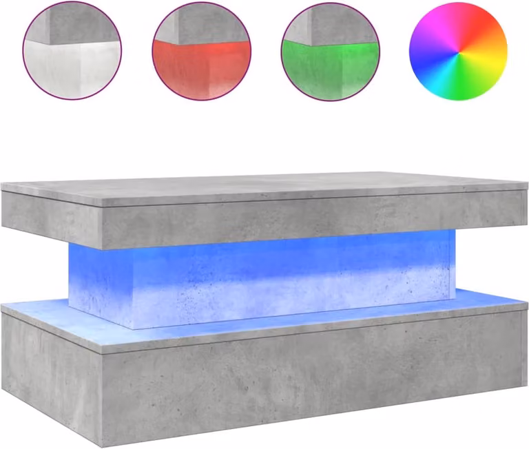vidaXL Salontafel met LED-verlichting - Betongrijs - B: 90 cm, D: 50 cm, H: 40 cm