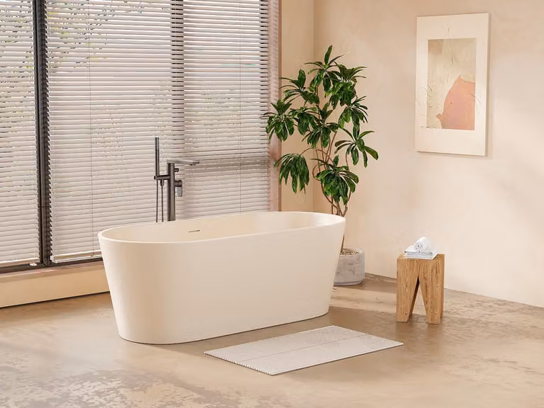 LUZECA Ovaal vrijstaand bad in mat beige - B/D/H: 159 x 74 x 56 cm