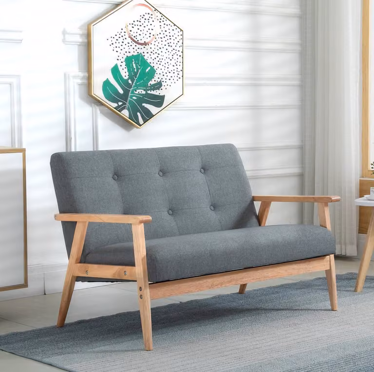 MODFU 2-Zits Scandinavische Bank in Donkergrijs Linnen - B/D/H: 115 x 66,5 x 73 cm