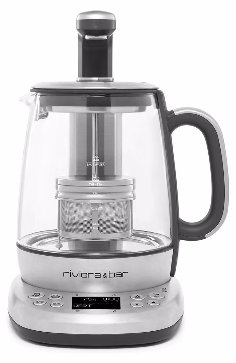CHA DAO Expert Theekann met temperatuurregeling, 1,5 liter, roestvrij staal en glas