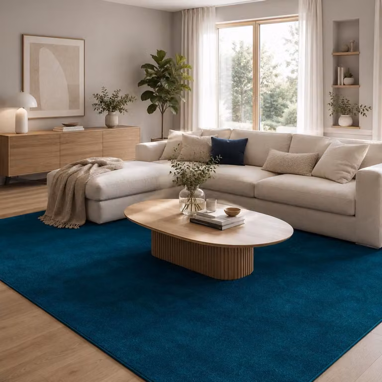 Hoogpolig velours tapijt petrol van polypropylene voor de woonkamer