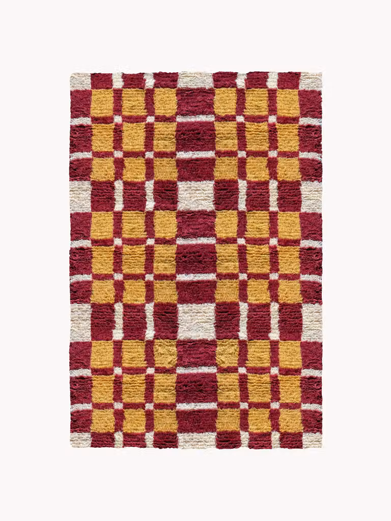 Handgeweven hoogpolig wollen vloerkleed Evelina Kroon Shaggy met geometrisch Scandinavisch design