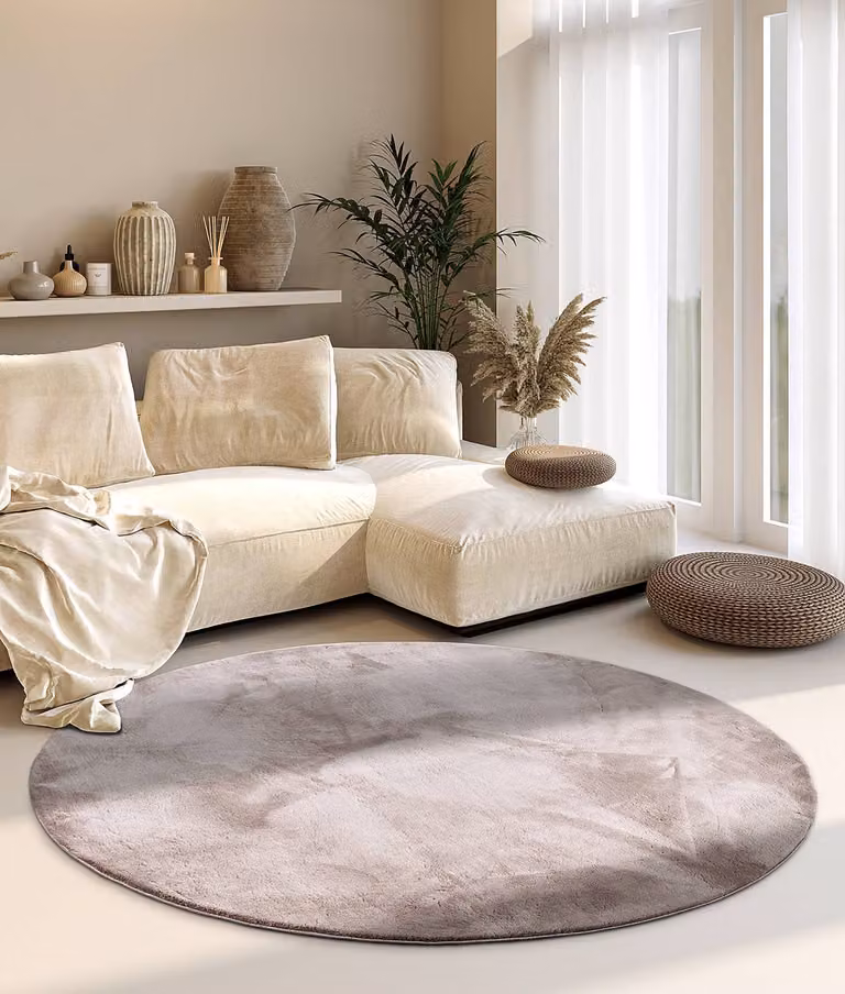 home24 Hoogpolig vloerkleed Leon rond Ø 200 cm grijs/lichtgrijs