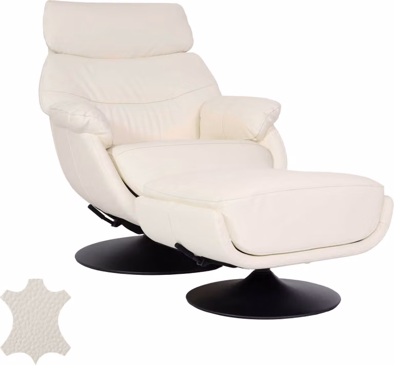 Mendler Relaxfauteuil met voetenbank HWC-K99, tv-fauteuil met schommel- en draaifunctie, echt leer/kunstleer, crème-wit