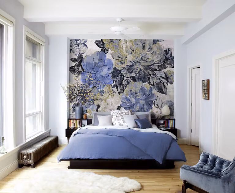 home24 Fotobehang Vintage Blue Garden, Multicolour, B: 300 cm, H: 250 cm