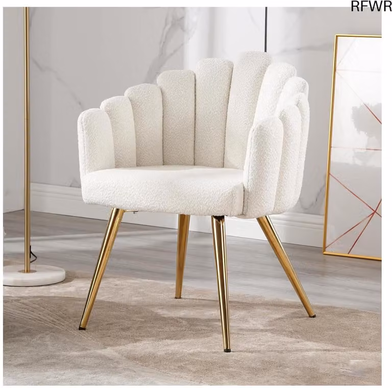 Chairus Fauteuil met kunstbont en metalen poten, moderne loungestoel voor woonkamer of slaapkamer, wit