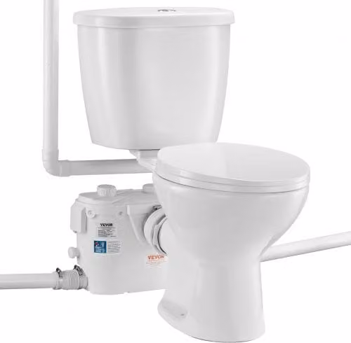 Vevor Toiletsysteem met 500W Crusherpomp, Modern Wit Keramisch Toilet voor Kelder, B/D/H: 44 x 77 x 44 cm