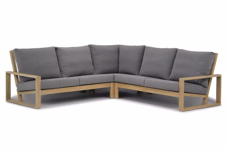 Lifestyle Garden Furniture Pure Island 3-delige hoek loungeset van behandeld teak met grijze kussens