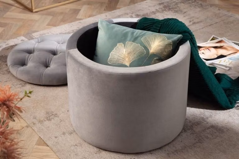 Modern Baroque zilvergrijze fluwelen opbergkruk 50 cm