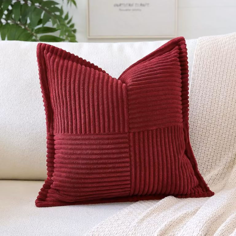 Super Zachte Corduroy Kussensloop met Strepen en Splicing voor Bank en Woonkamer Boho Decoratie