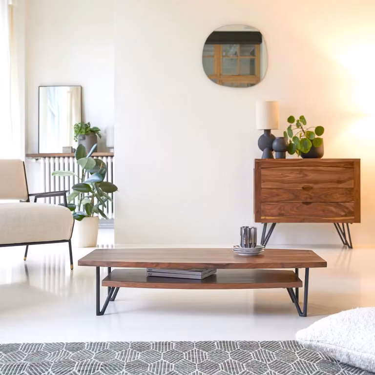 Tikamoon Bonnie Salontafel van massief sheeshamhout - Bruin - B: 110 cm, D: 60 cm, H: 34 cm