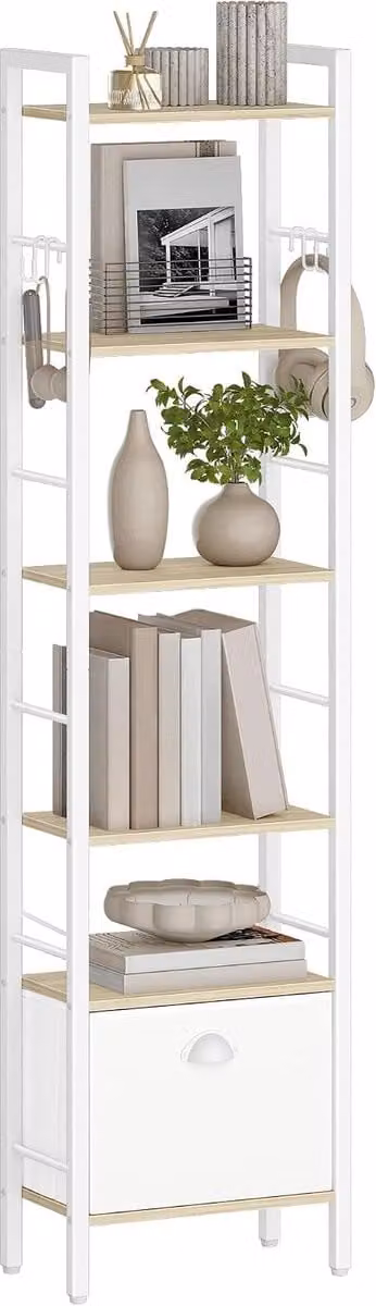 HILINSIE Boekenkast met 6 verstelbare planken, wit eiken, Hoogte: 173 cm