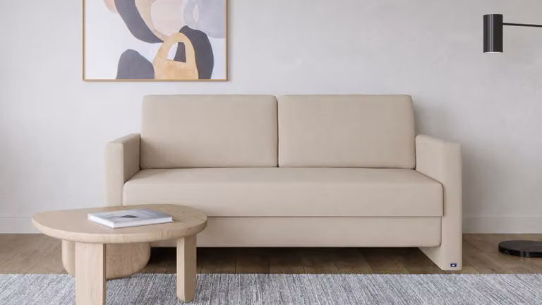 BRUNO slaapbank beige met massief houten frame en boxspringcomfort, 140 cm