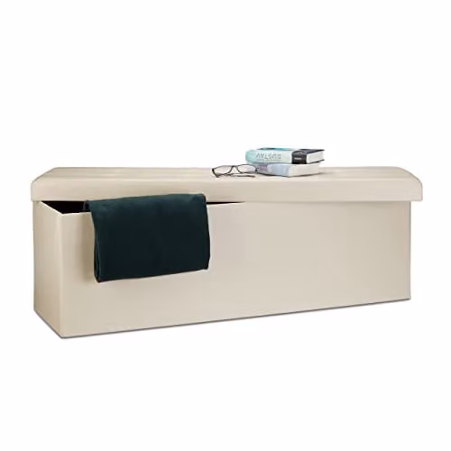 Relaxdays Opbergbank XL van kunstleer, beige, H x B x D: 38 x 114 x 38 cm
