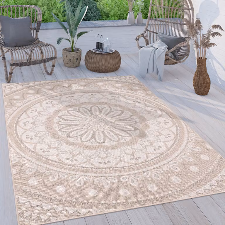 Paco Home Buitentapijt met Mandala Boho Design, Weerbestendig en Plat Geweven, Breedte: 200 cm, Lengte: 280 cm