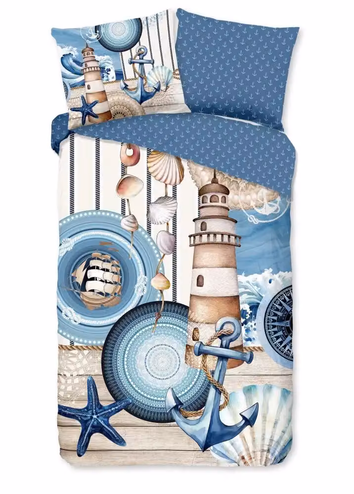HIP Dekbedovertrek Aldiana - Blauw/Beige - 140 x 220 cm - 100% Katoen - Mako-satijn