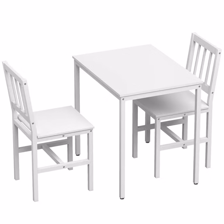 HOMCOM Ruimtebesparende eetgroep met rechthoekige keukentafel en 2 stoelen, wit