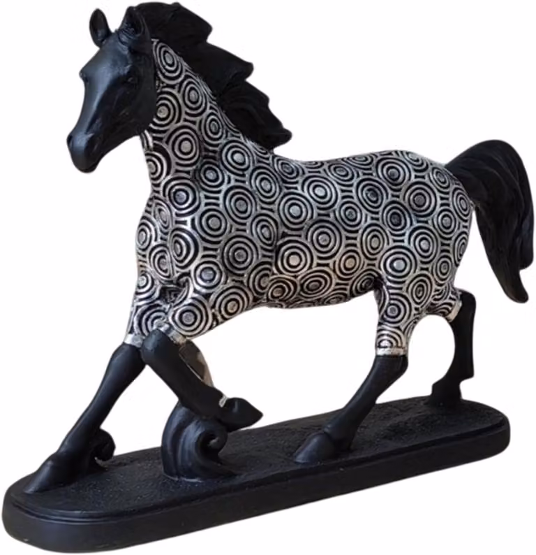 Zilverkleurig Paarden Beeldje voor op tafel - Gouden Decoratie - H x B x D: 22.3 x 5.5 x 16 cm