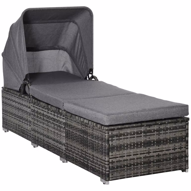 Outsunny ligbed van grijs polyrotan, verstelbaar en weerbestendig, B/D/H: 195 x 65 x 40 cm