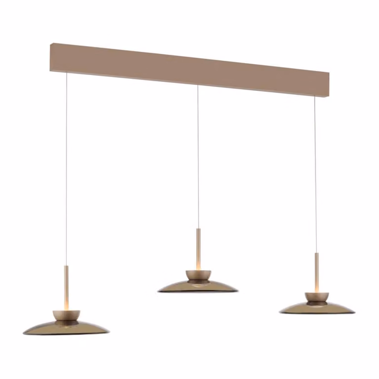 Paul Neuhaus Pure Moon 3-lichts LED hanglamp in brons met amberkleurig glas
