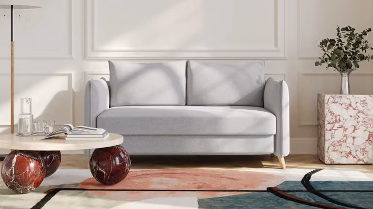 BRUNO slaapbank 140 cm in Aurora zilvergrijs met massief houten frame en boxspringcomfort