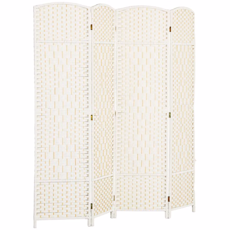 HOMCOM Kamerscherm 4-delig met vlechtpatroon in wit dennenhout, 180 x 180 cm
