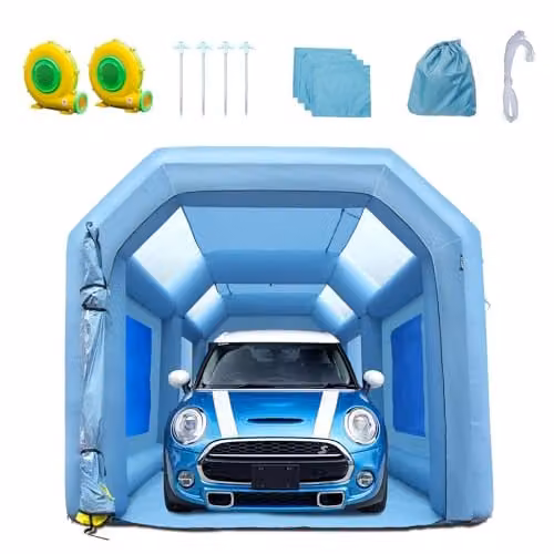 VEVOR Draagbare opblaasbare verfspuitcabine, Blauw, B: 5 m, D: 2,2 m, H: 2,1 m