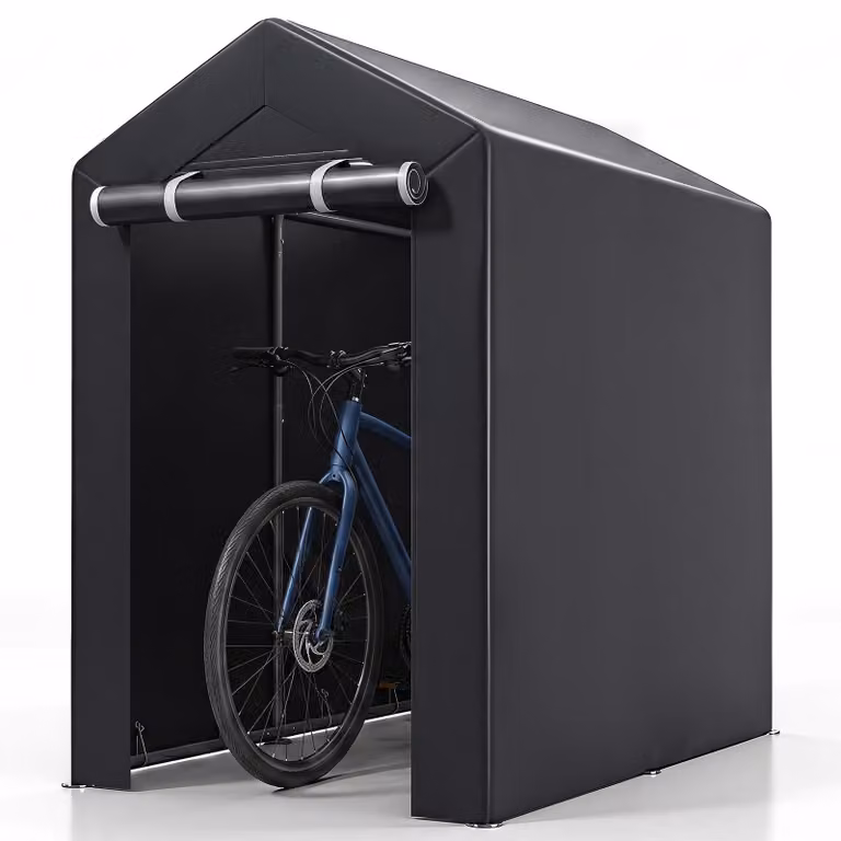 Costway Tuinhuis Garage-tent met metalen frame, oprolbare ritsdeur en zonnedak, weerbestendige en waterdichte fietsenopslag