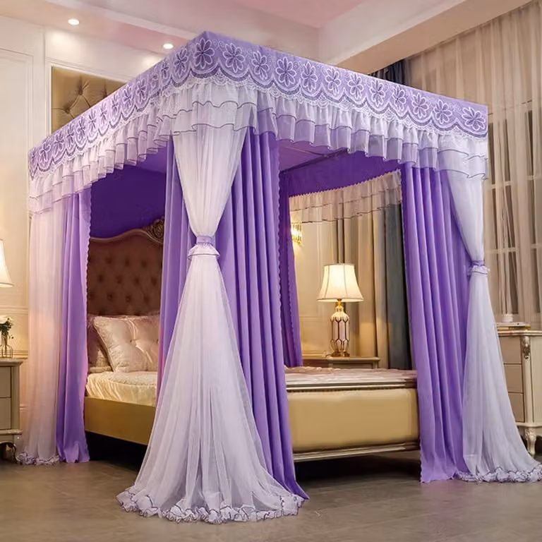 Dubbellaags verduisterend hemelbed gordijn voor slaapkamer decoratie - Licht paars